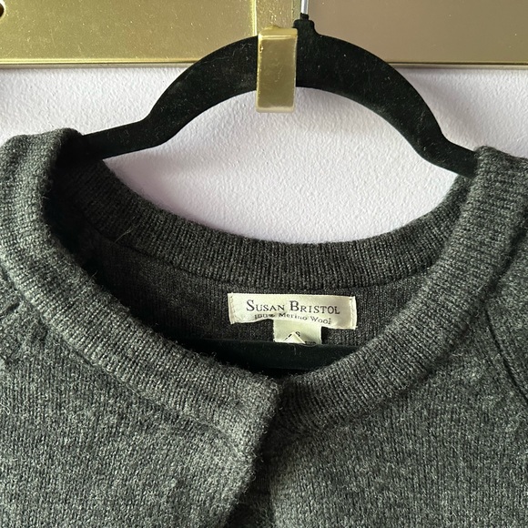Susan Bristol Grey Merino Wool Cardigan Sweater Size S - Picture 5 of 10